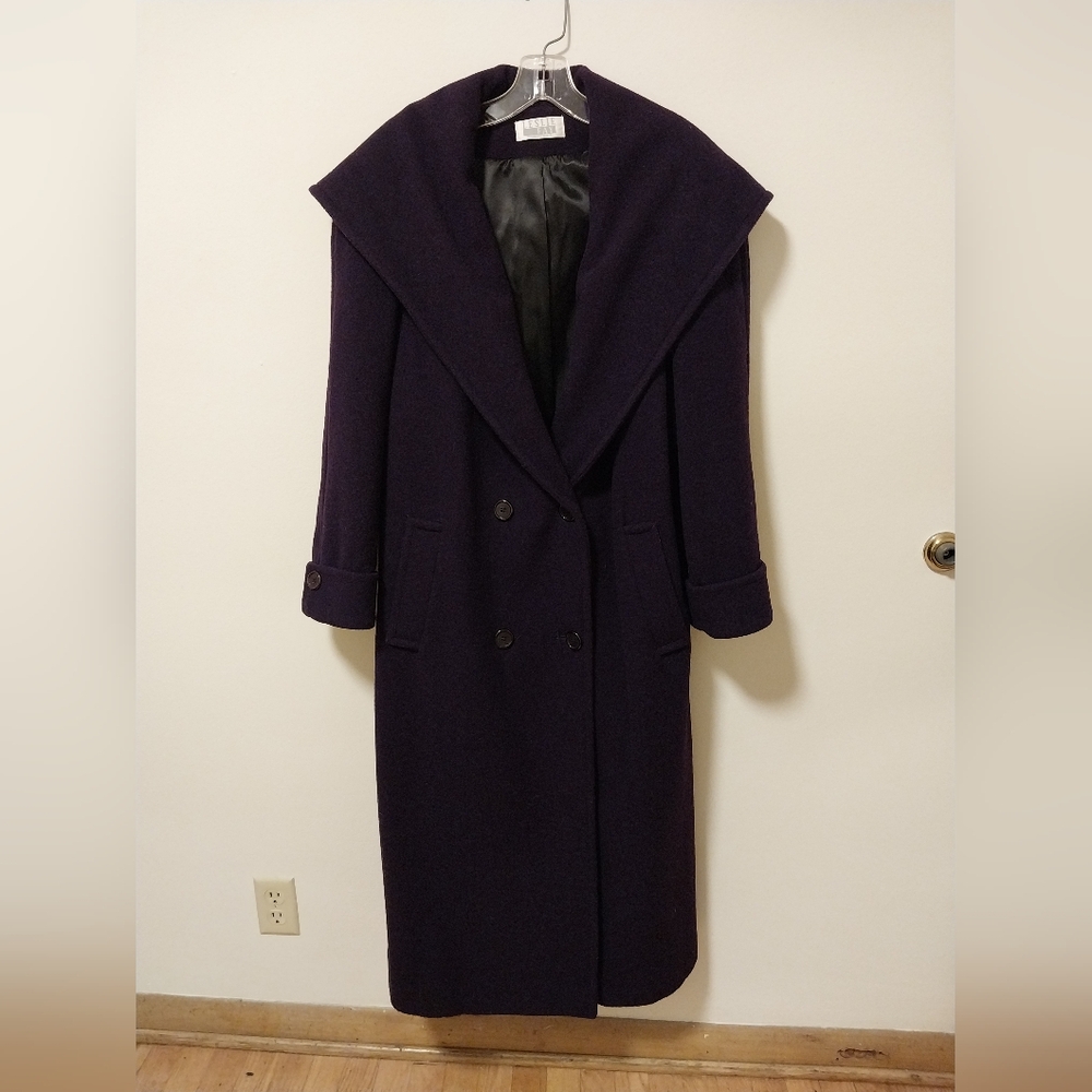 Vintage 100% wool maxi length coat with shawl collar that can be worn as a hood